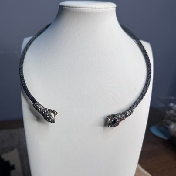 Vintage Black Snake Head Crystal Studded Choker / Collar Necklace 1980’s - Picture 1 of 7